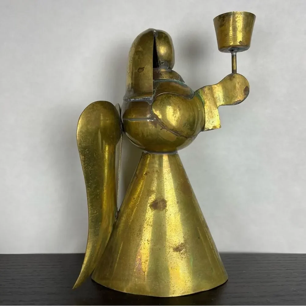 Vintage Brass Angels Candle Holder Pair Shabby Chic Farmhouse Style Rustic Decor